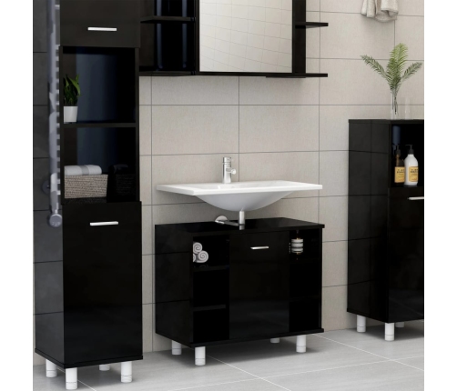 Armario de baño madera contrachapada negro brillo 60x32x53,5 cm