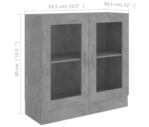 Vitrina de madera contrachapada gris hormigón 82,5x30,5x80 cm