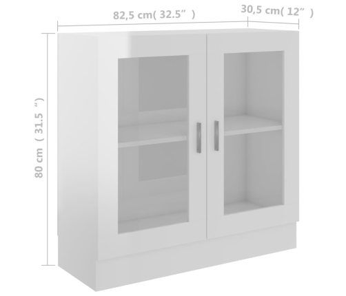 Vitrina de madera contrachapada blanco brillo 82,5x30,5x80 cm