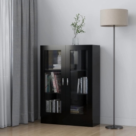 Vitrina de madera contrachapada negro 82,5x30,5x115 cm