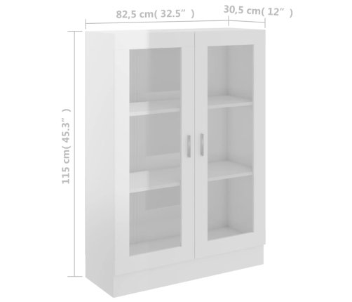 Vitrina de madera contrachapada blanco brillo 82,5x30,5x115 cm