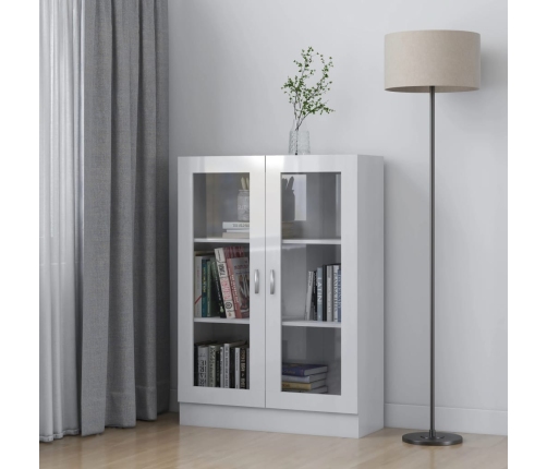 Vitrina de madera contrachapada blanco brillo 82,5x30,5x115 cm