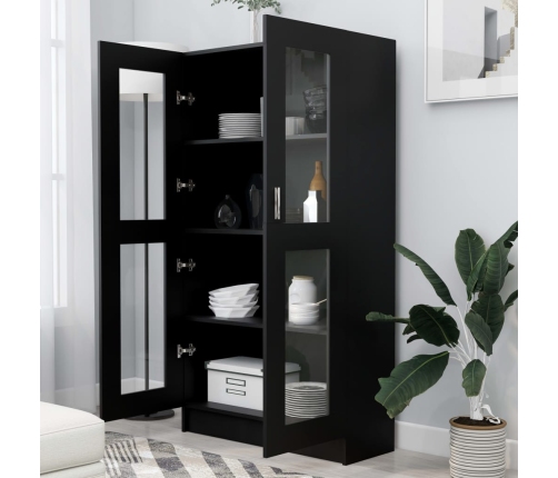 Vitrina de madera contrachapada negro 82,5x30,5x150 cm