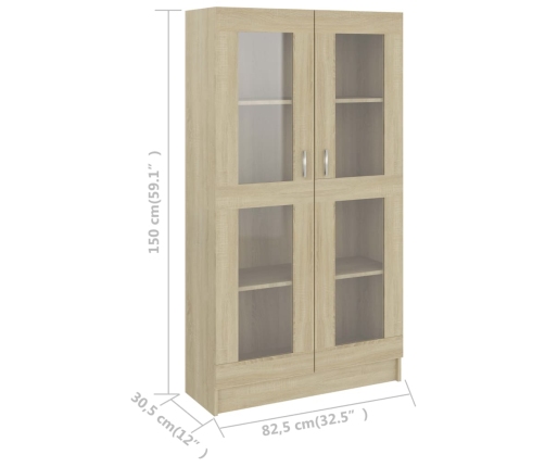 Vitrina de madera contrachapada color roble 82,5x30,5x150 cm