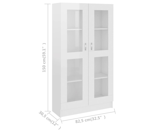 Vitrina de madera ingeniería blanco brillo 82,5x30,5x150 cm