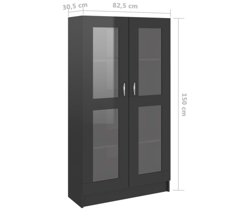 Vitrina de madera ingeniería negro brillo 82,5x30,5x150 cm