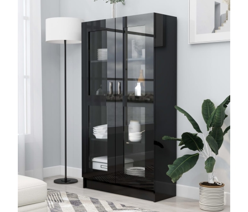 Vitrina de madera ingeniería negro brillo 82,5x30,5x150 cm