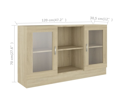 Vitrina de madera contrachapada color roble 120x30,5x70 cm