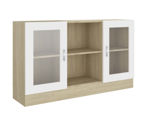 Vitrina de madera contrachapada blanco y roble 120x30,5x70 cm