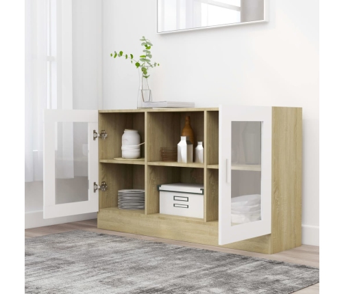 Vitrina de madera contrachapada blanco y roble 120x30,5x70 cm