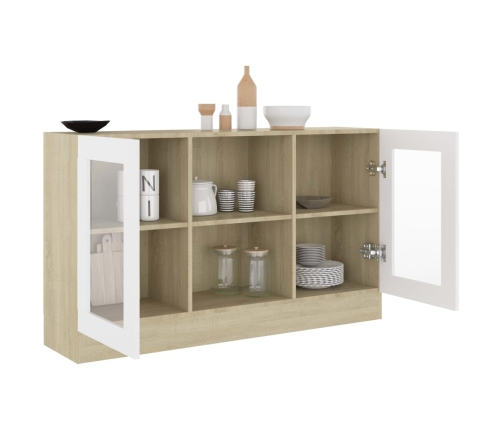 Vitrina de madera contrachapada blanco y roble 120x30,5x70 cm