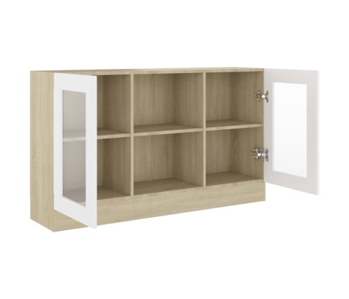 Vitrina de madera contrachapada blanco y roble 120x30,5x70 cm