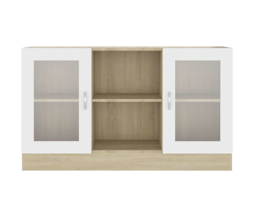 Vitrina de madera contrachapada blanco y roble 120x30,5x70 cm