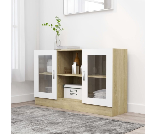 Vitrina de madera contrachapada blanco y roble 120x30,5x70 cm