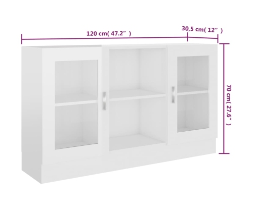 Vitrina de madera contrachapada blanco brillo 120x30,5x70 cm