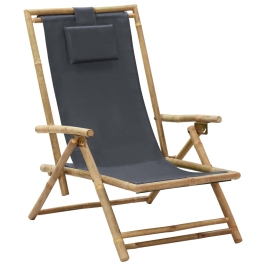 Silla de relax reclinable de bambú y tela gris oscuro