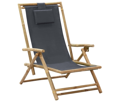 Silla de relax reclinable de bambú y tela gris oscuro