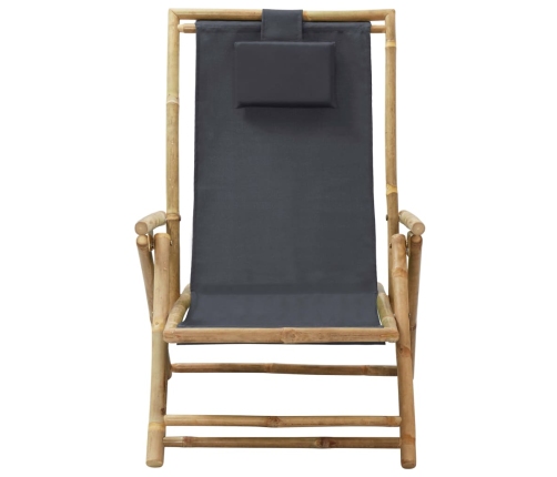 Silla de relax reclinable de bambú y tela gris oscuro