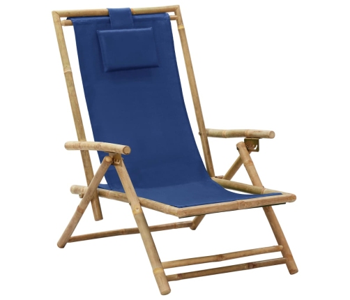 Silla de relax reclinable de bambú y tela azul marino