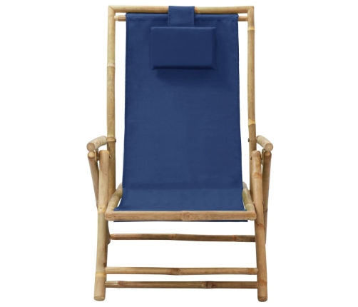 Silla de relax reclinable de bambú y tela azul marino