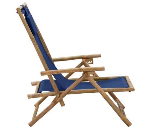 Silla de relax reclinable de bambú y tela azul marino