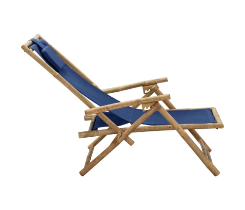 Silla de relax reclinable de bambú y tela azul marino