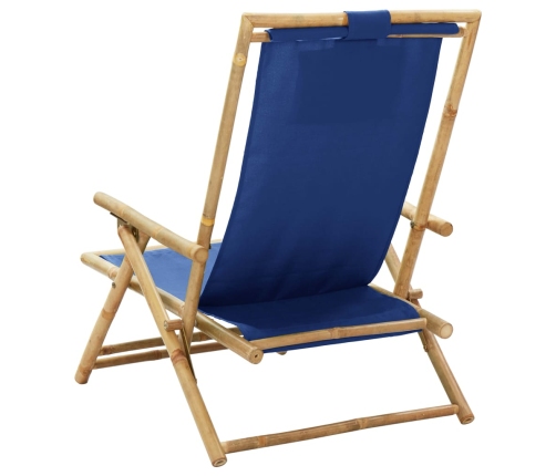 Silla de relax reclinable de bambú y tela azul marino