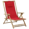 Silla de relax reclinable de bambú y tela roja