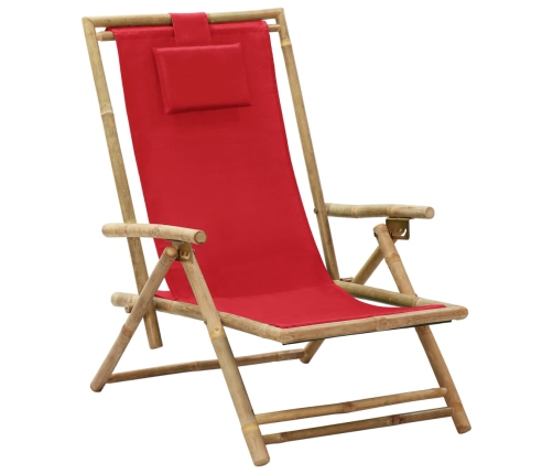 Silla de relax reclinable de bambú y tela roja