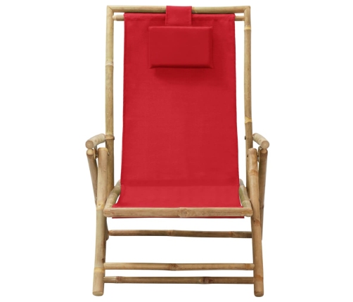 Silla de relax reclinable de bambú y tela roja