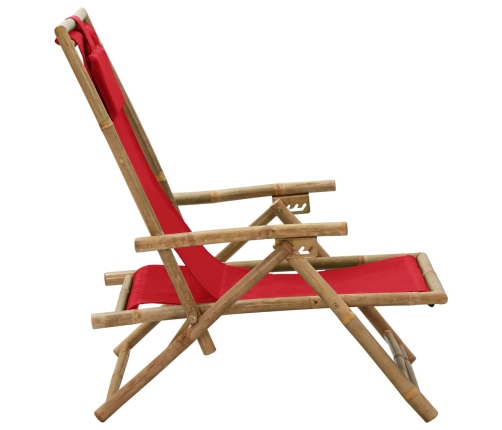 Silla de relax reclinable de bambú y tela roja