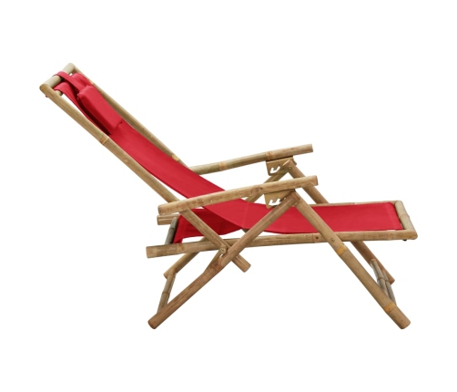 Silla de relax reclinable de bambú y tela roja