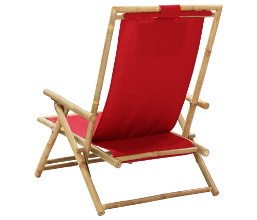 Silla de relax reclinable de bambú y tela roja