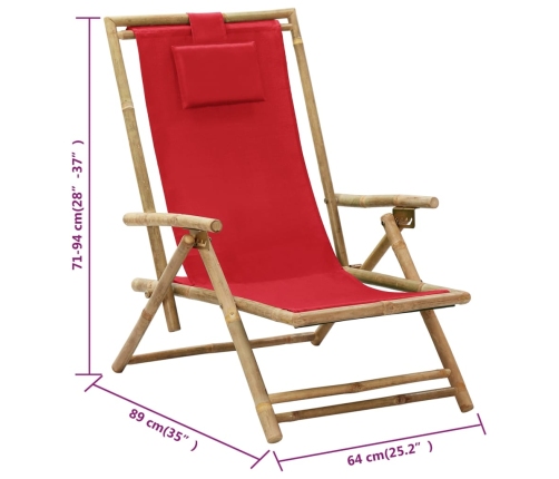 Silla de relax reclinable de bambú y tela roja