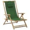 vidaXL Silla de relax reclinable de bambú y tela verde