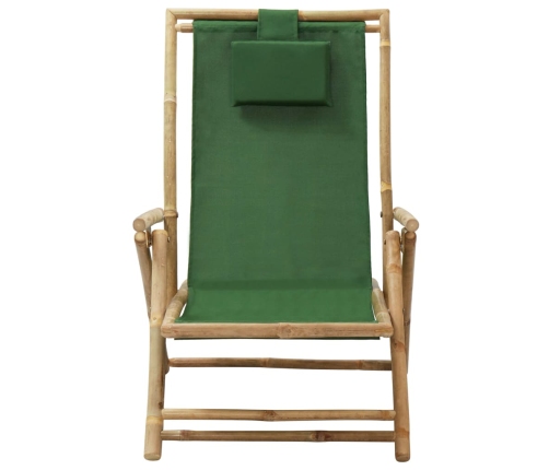 vidaXL Silla de relax reclinable de bambú y tela verde