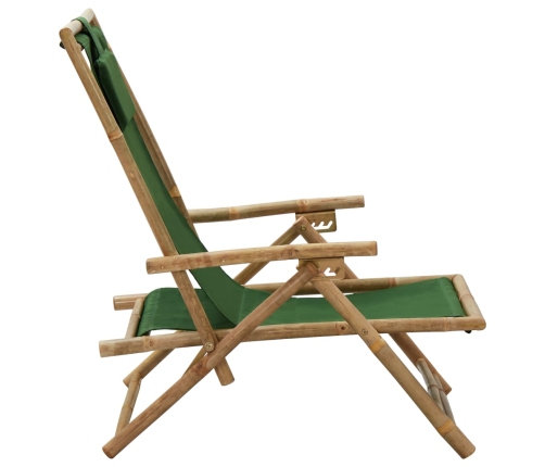 vidaXL Silla de relax reclinable de bambú y tela verde