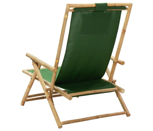 vidaXL Silla de relax reclinable de bambú y tela verde