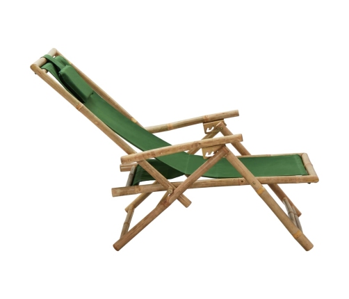 vidaXL Silla de relax reclinable de bambú y tela verde