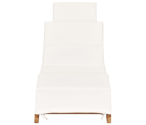 vidaXL Tumbona plegable con cojín blanco crema madera maciza de teca