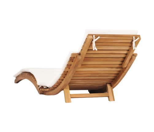 vidaXL Tumbona plegable con cojín blanco crema madera maciza de teca