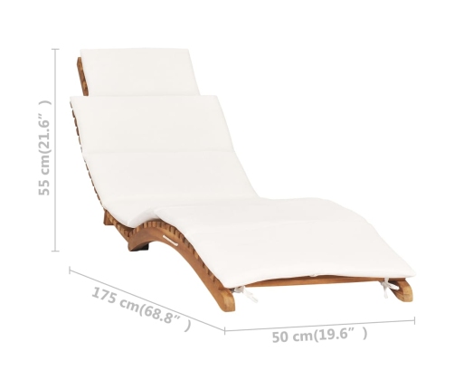 vidaXL Tumbona plegable con cojín blanco crema madera maciza de teca