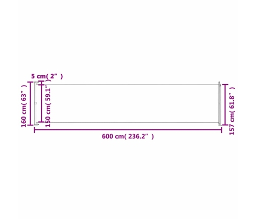 Toldo lateral retráctil para patio crema 600x160 cm