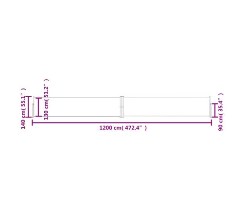 Toldo lateral retráctil para patio negro 140x1200 cm