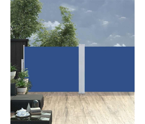 Toldo lateral retráctil para patio azul 140x1200 cm