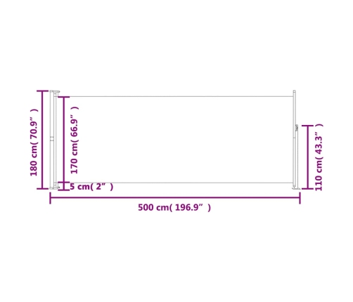 Toldo lateral retráctil de jardín crema 180x500 cm