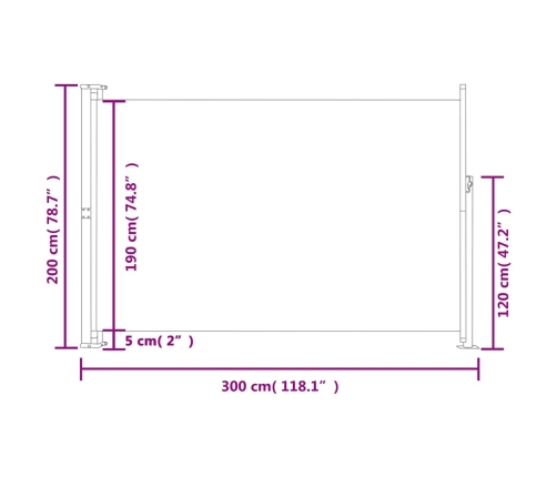 Toldo lateral retráctil para patio crema 200x300 cm