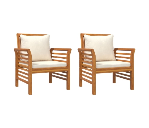 Sillones con cojines blanco crema 2 uds madera maciza de acacia