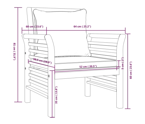 Sillones con cojines blanco crema 2 uds madera maciza de acacia