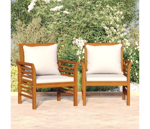 Sillones con cojines blanco crema 2 uds madera maciza de acacia